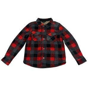 Eddie Bauer Boys Sherpa Lined Flannel Shirt Jacket Shacket Size 6/7 Red Plaid